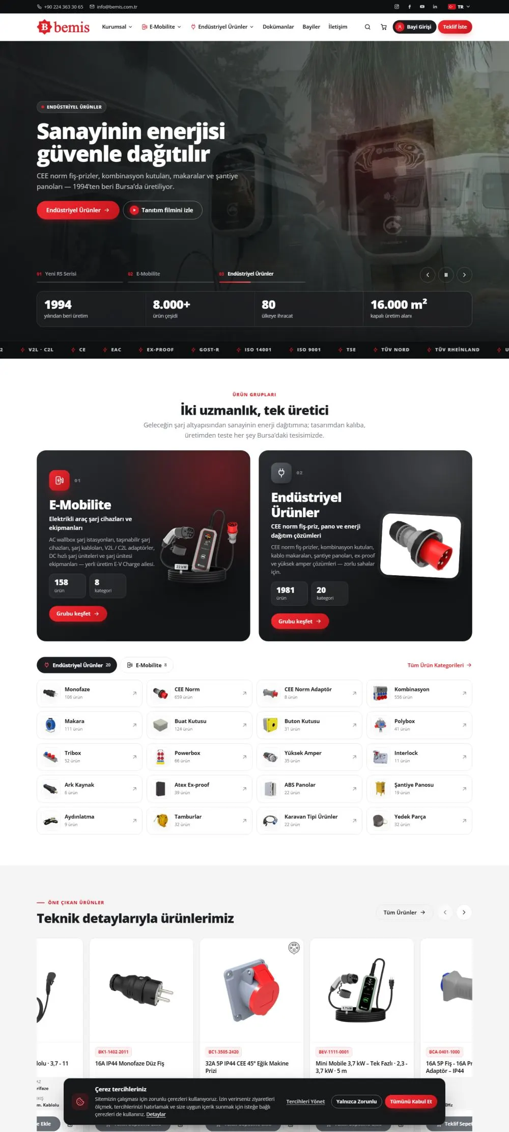 Bemis web sitesi tasarımı — Endüstriyel fiş-priz · E-mobilite