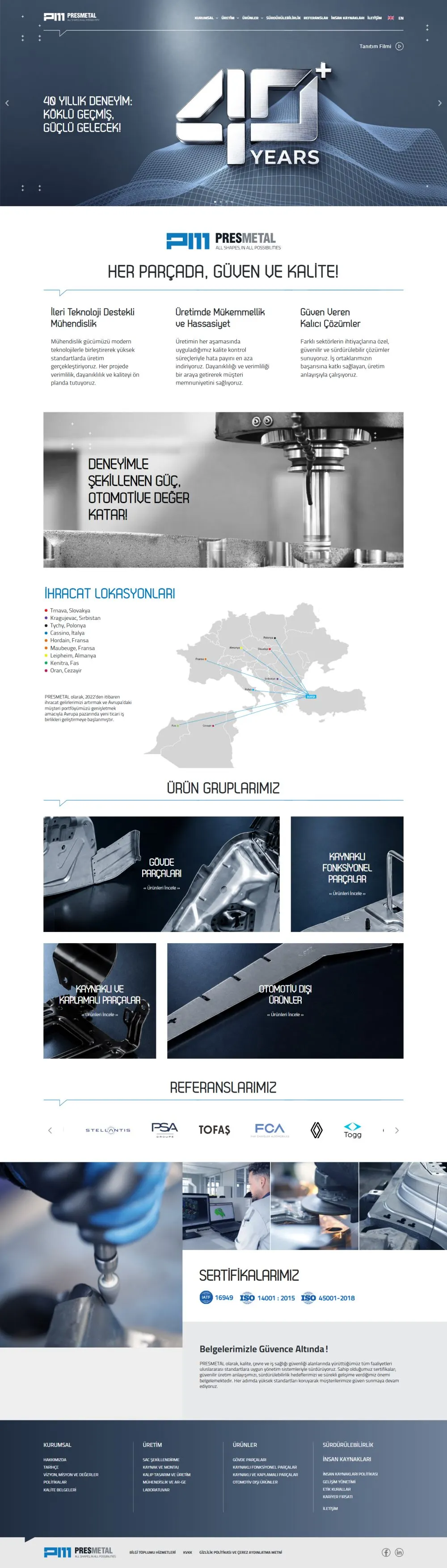 Presmetal web sitesi tasarımı — Otomotiv yan sanayi